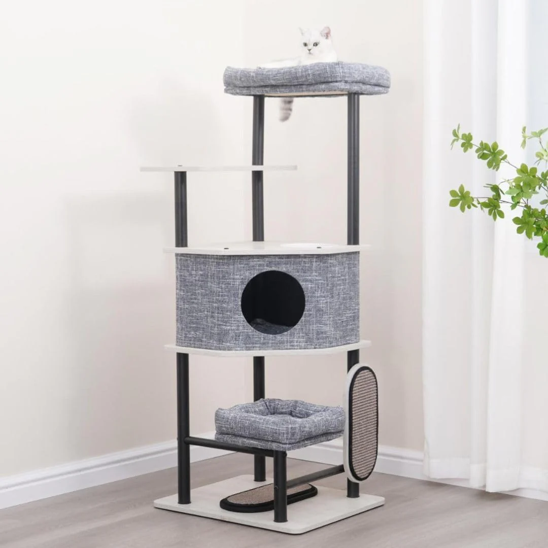 Petpals 54" High Heavy Duty Cat Tree with Durable Iron Frame and Laminated Board,Large Condo,Removable Top Bed,2 Replaceable Scratching Mats - Image 6
