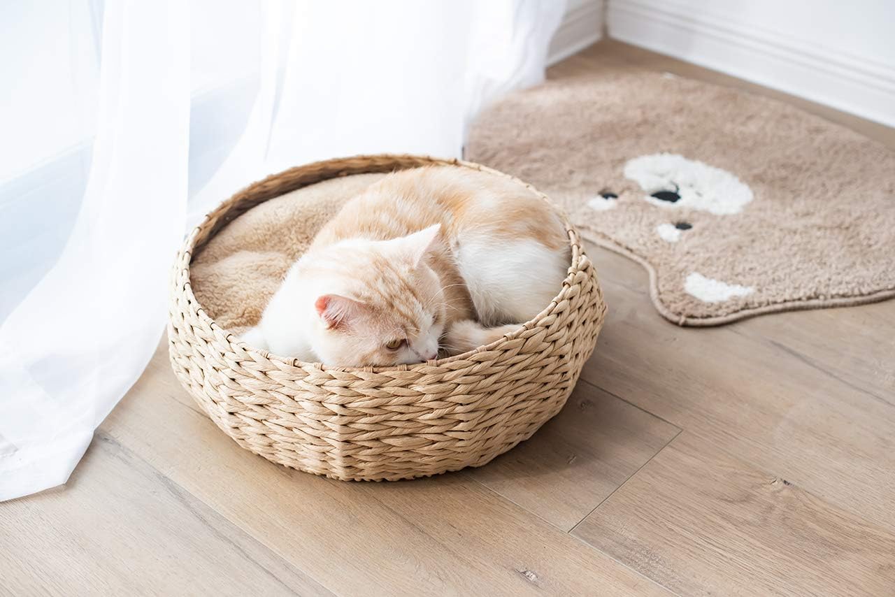 PetPals Hand Made Paper Rope Round Bed for Cat/Dog/Pet Sleep with Pillow, Natural (Round) - Image 5