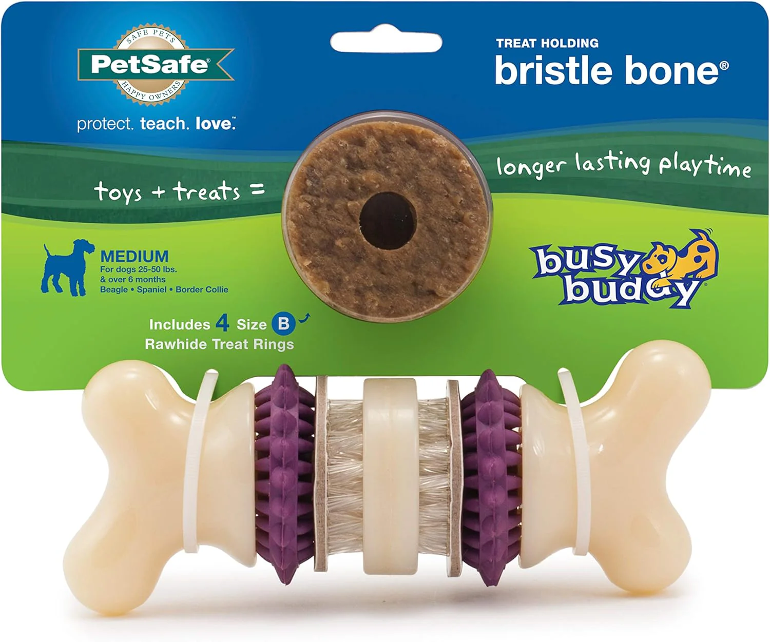 PetSafe Busy Buddy Bristle Bone Dog Toy - Treat-Holding Toy for Dogs - Treat Rings Included - Rigorously Tested Ingredients - Purple - Image 8