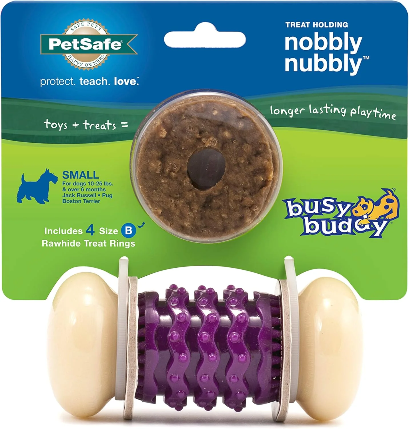 PetSafe Busy Buddy Nobbly Nubbly Treat Holding Dog Toy – Strong Chewers – Challenging - Treat Rings Included - Multi Color - Image 8
