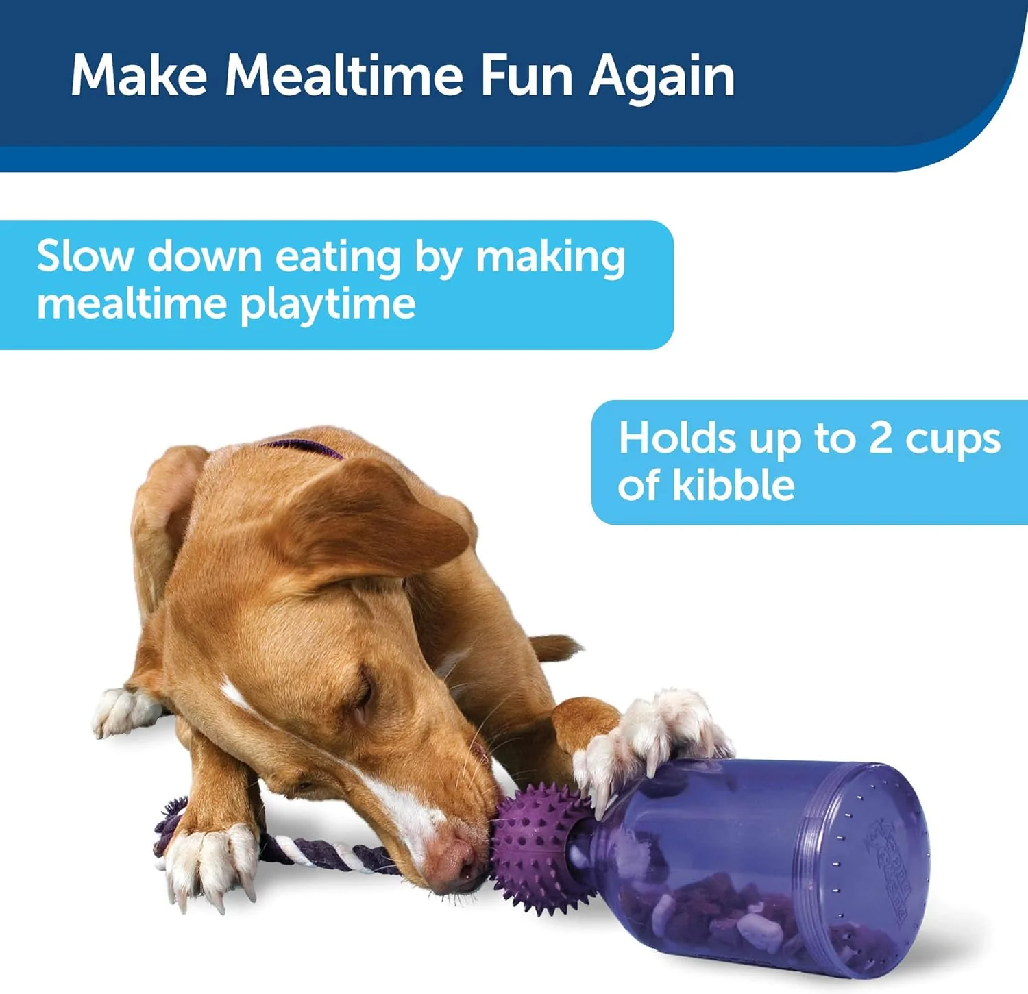PetSafe Busy Buddy Tug-A-Jug - Treat-Dispensing Dog Toy - Slow Down Eating - 2 Cup Capacity - Lower Separation Anxiety - Cleans Teeth - Easy to Wash - Multi-Sensory Stimulation - Purple - Image 4