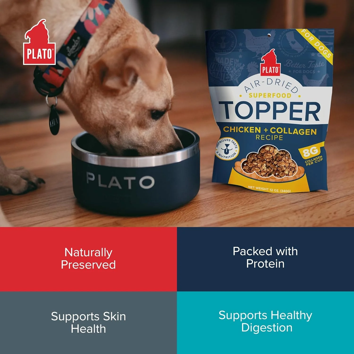 PLATO Pet Treats Dog Food Toppers - Air-Dried Dog Food Toppers for Dry Food - with Collagen to Support Skin and Coat Health - Chicken and Collagen Recipe - Image 5