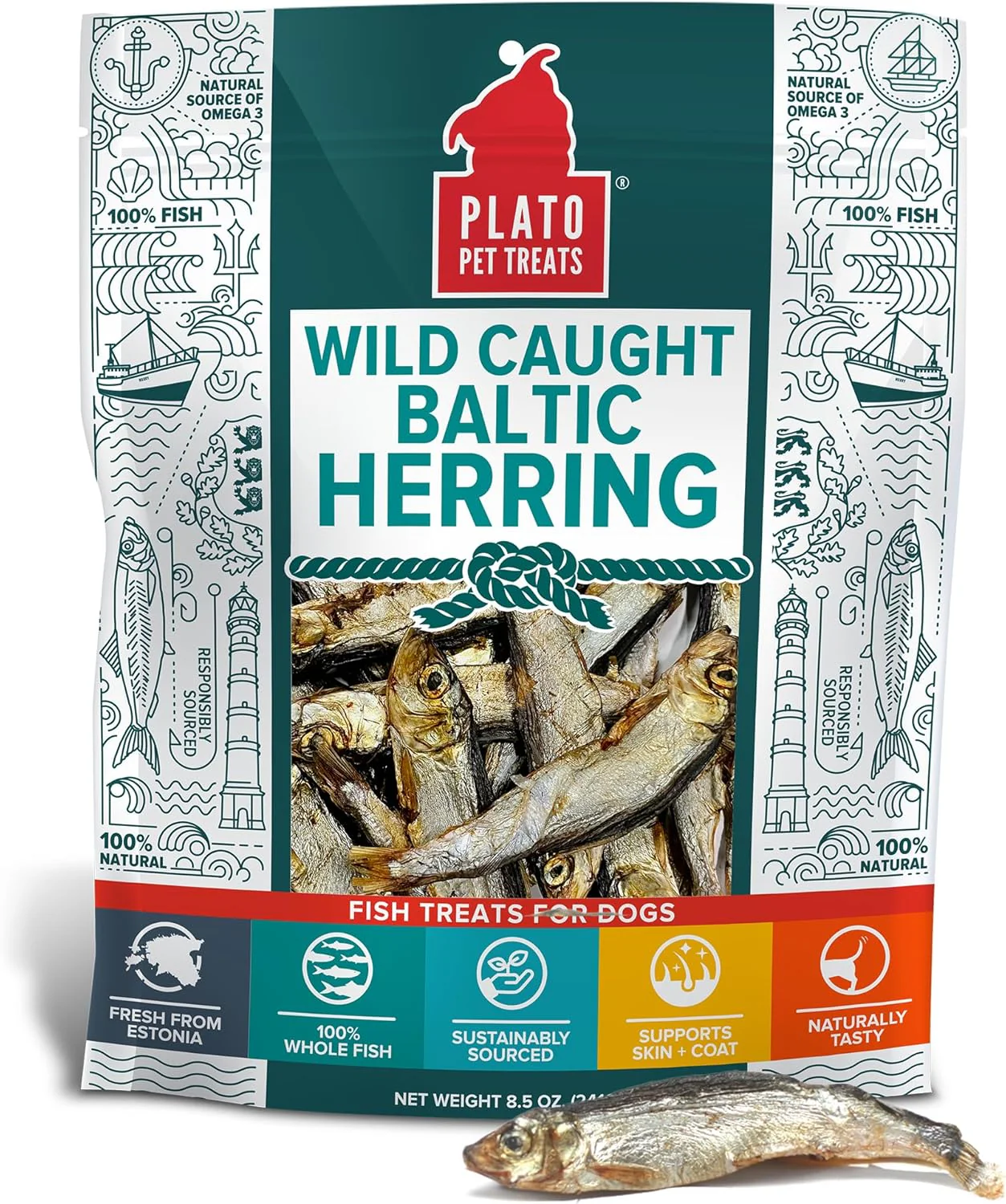 PLATO Pet Treats Fish Dog Treats - Air-Dried, Single Ingredient Dog Treat - with Omega 3 & 6 Fatty Acids to Support Skin and Coat - 100% Whole Fish - Wild Caught Baltic Herring Dog Treats - Image 8