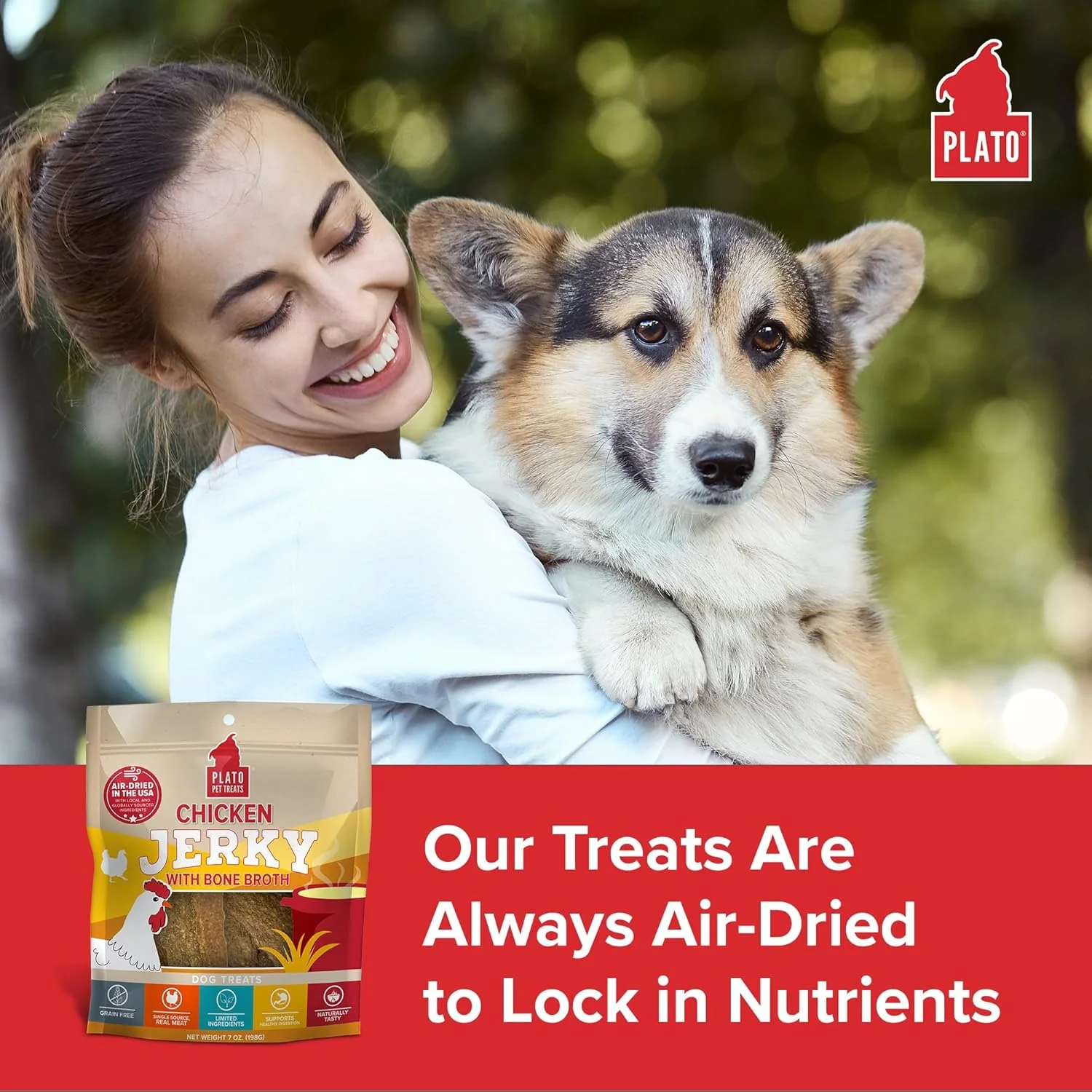 PLATO Pet Treats Jerky Dog Treats - Air-Dried Jerky for Dogs - Delicious, Real Meat Dog Treats - Grain Free - Supports Healthy Digestion - Chicken Jerky with Bone Broth - Image 3