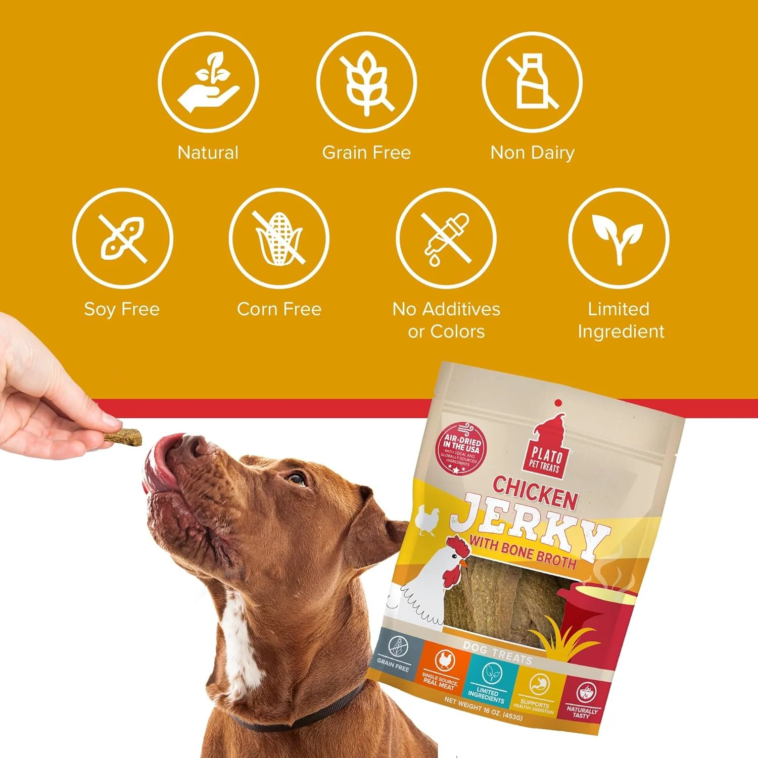 PLATO Pet Treats Jerky Dog Treats - Air-Dried Jerky for Dogs - Delicious, Real Meat Dog Treats - Grain Free - Supports Healthy Digestion - Chicken Jerky with Bone Broth - Image 7