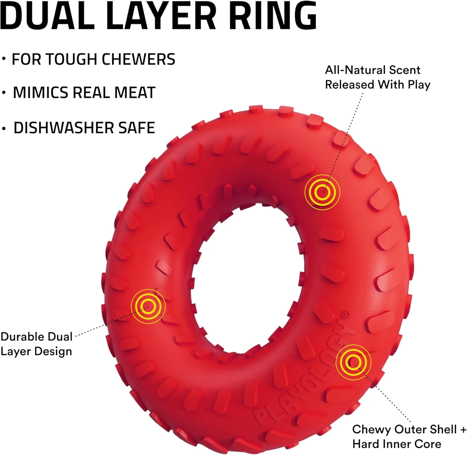 Playology Dual Layer Ring Toy for Large to X-Large Dogs 50lbs & up | Engaging All-Natural Beef Scented Durable Dog Chew Toy for Power Chewers | Easy to Clean, Interactive & Non-Toxic - Image 2