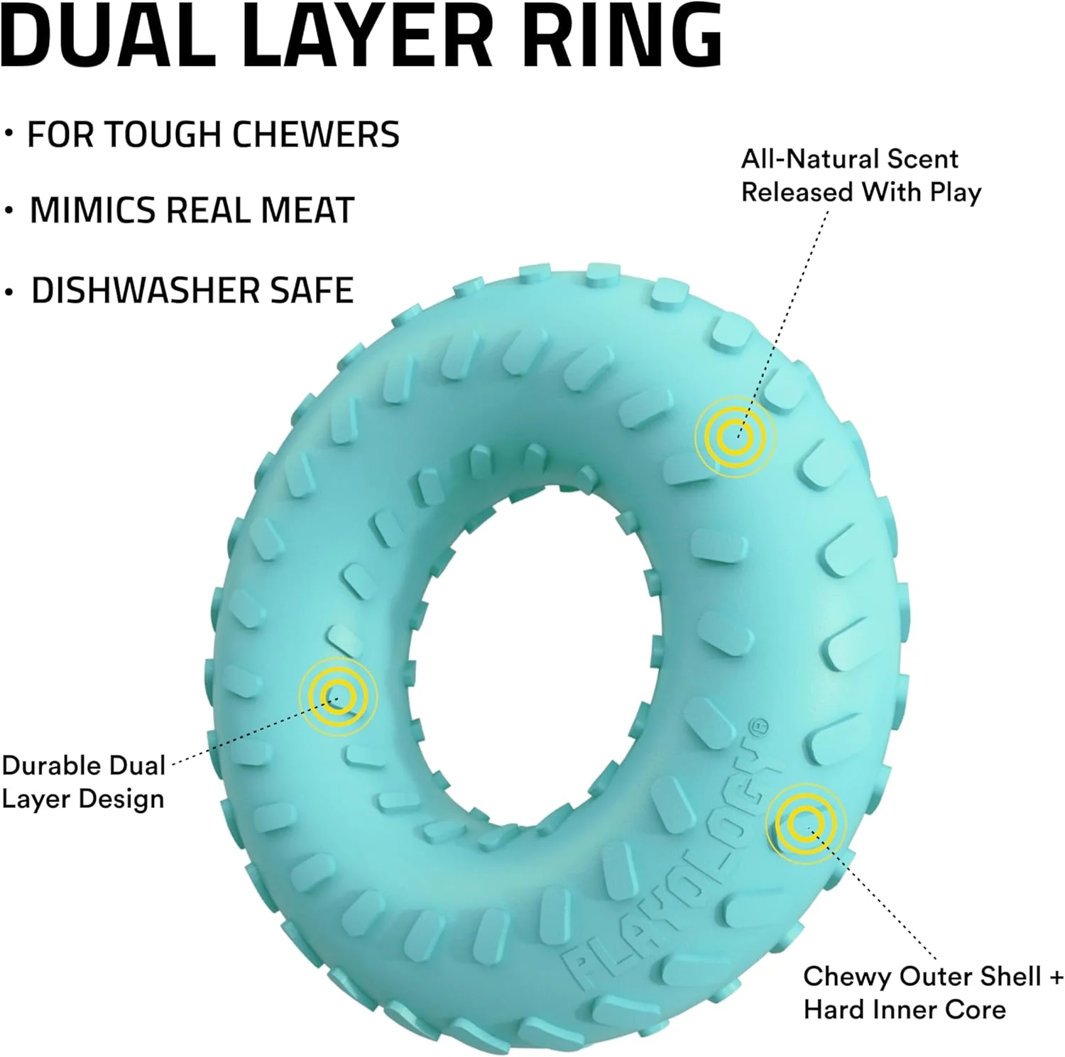 Playology Dual Layer Ring Toy for Dogs , All-Natural Peanut Butter Scented - Image 2