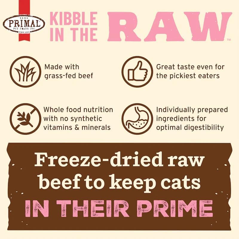 Primal Kibble in The Raw, Freeze Dried Cat Food, Beef, Scoop & Serve, Made with Raw Protein, Whole Ingredient Nutrition, Crafted in The USA, Dry Cat Food, 24 Ounce (1.5 lb) Bag - Image 5