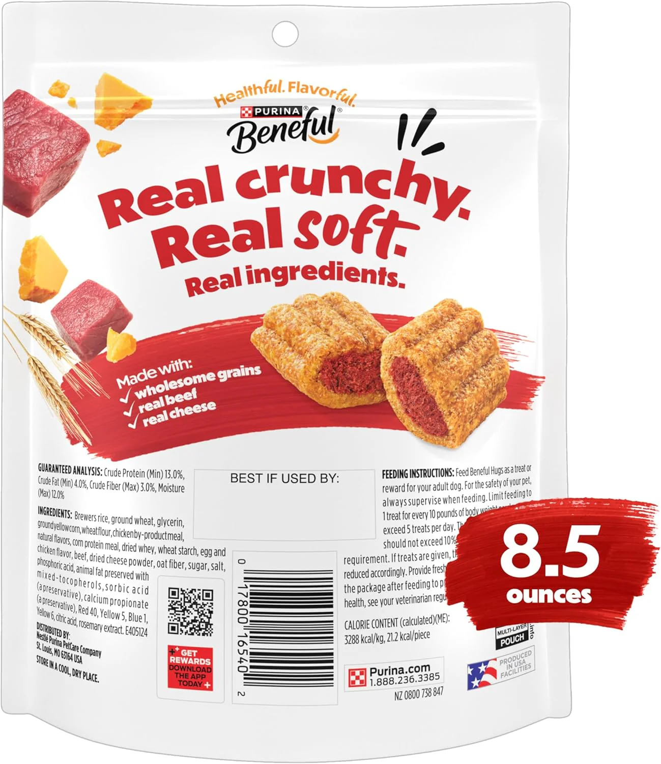 Purina Beneful Made in USA Facilities Dog Treats, Baked Delights Hugs With Real Beef & Cheese - 8.5 Ounce (Pack of 4) - Image 8