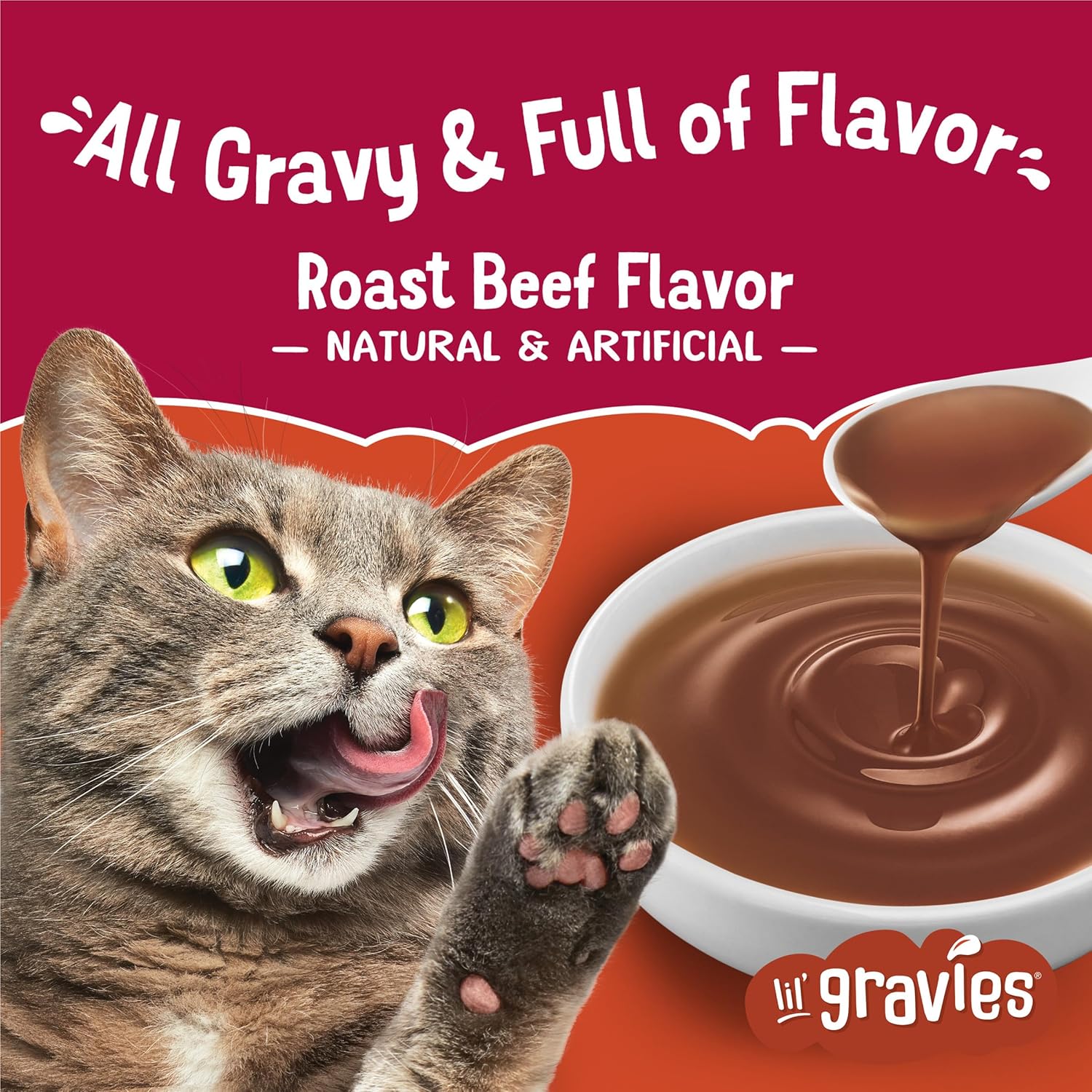 Purina Friskies Lil' Gravies Roast Beef Flavor Cat Food Complement Lickable Cat Treats - (Pack of 16) 1.55 oz. Pouches - Image 3