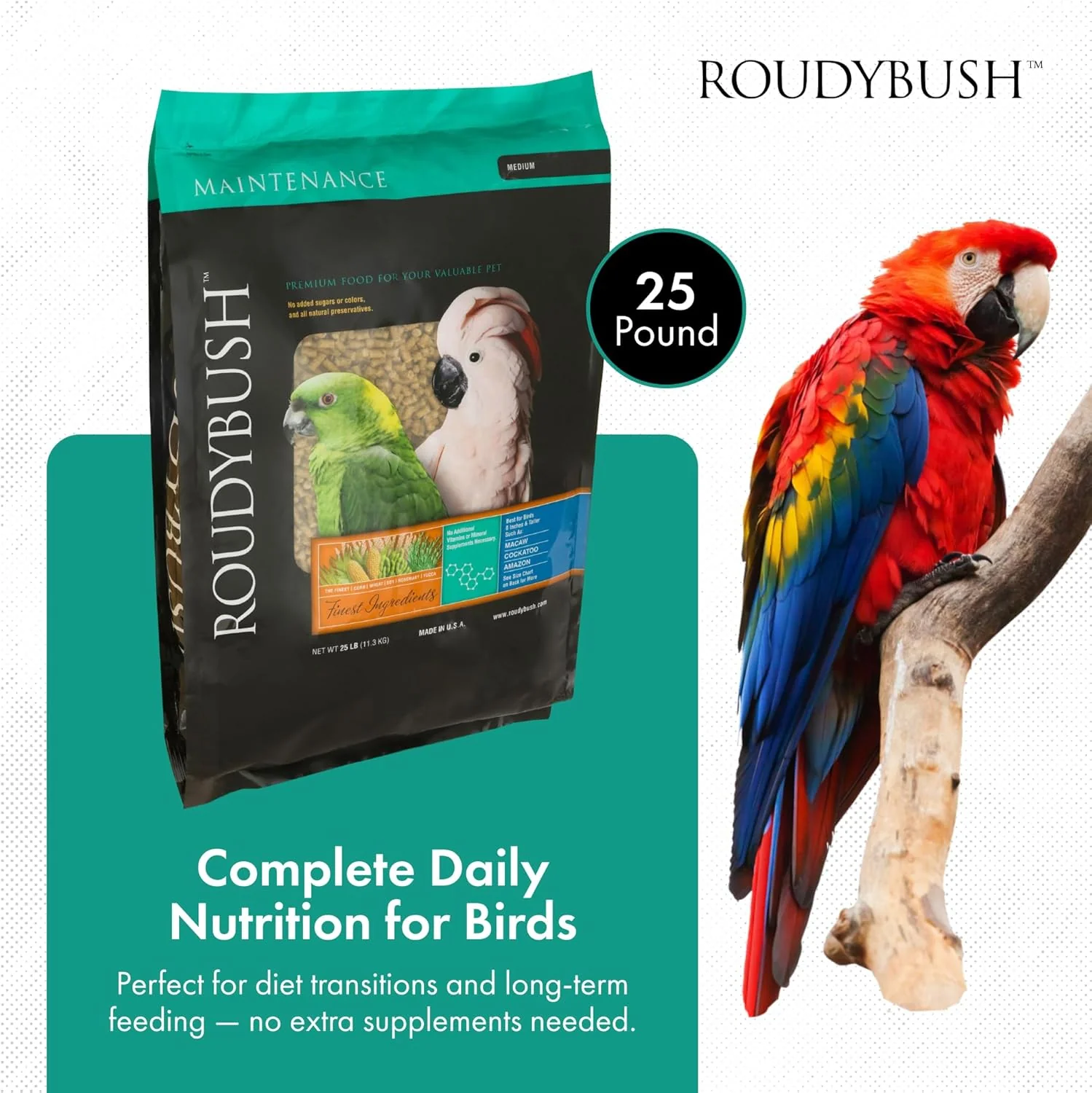 Roudybush Daily Maintenance Bird Food Medium Pellets – 25 lb - Image 2