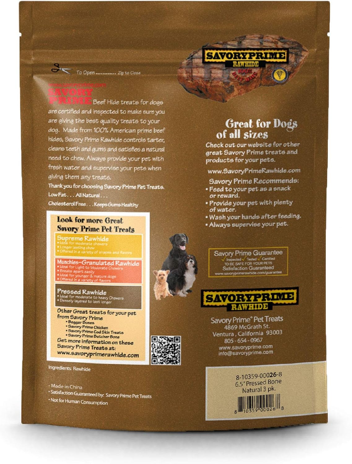 Savory Prime 3-Pack Pressed Bone, 6.5-Inch, Natural - Image 2
