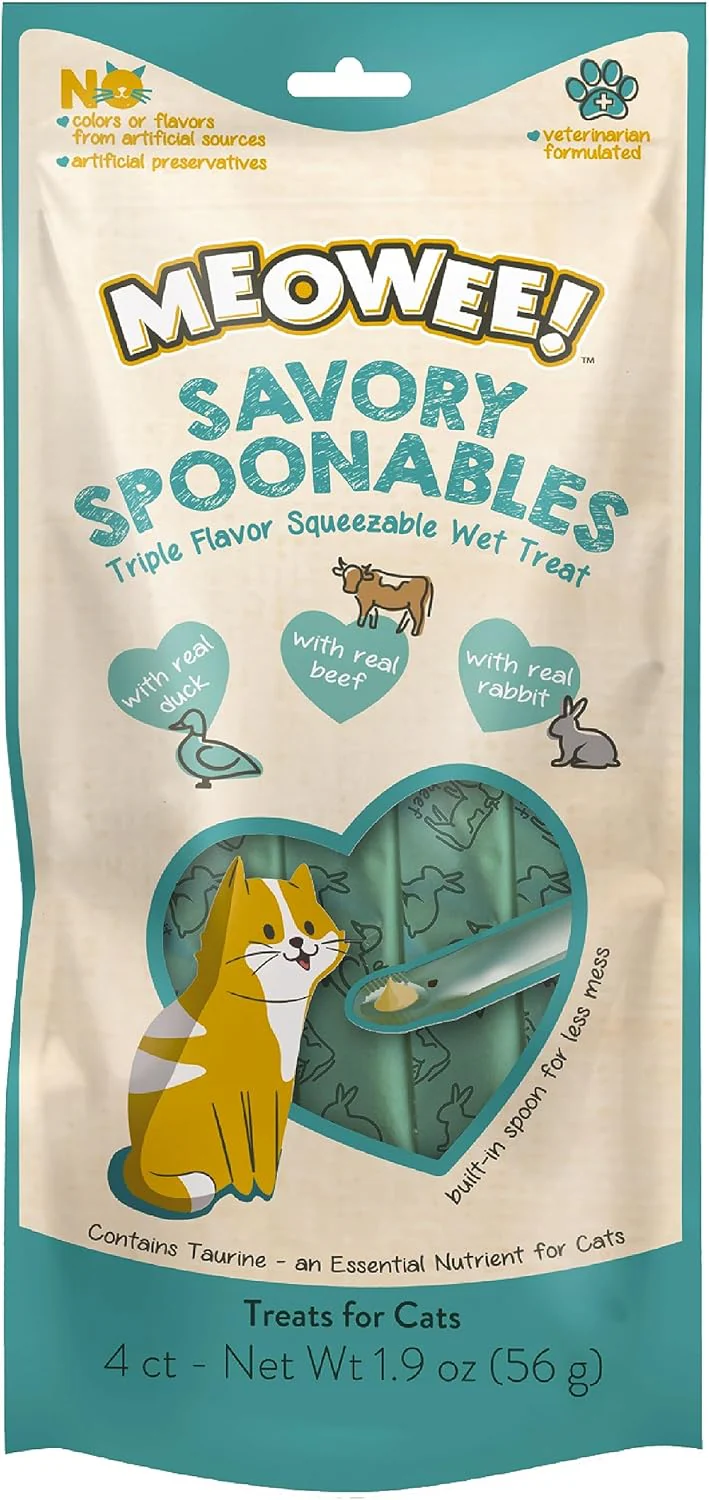 Savory Spoonables with Real Duck, Beef & Rabbit, Tube, Triple Flavor Squeezable Lickable Wet Treats for Cats with Built-in Spoon for Less Mess - Image 2