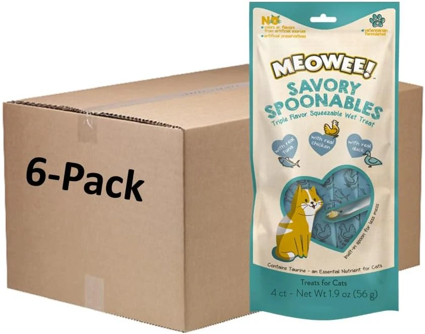 Savory Spoonables with Real Tuna, Chicken & Duck, Tube, Triple Flavor Squeezable Lickable Wet Treats for Cats with Built-in Spoon for Less Mess