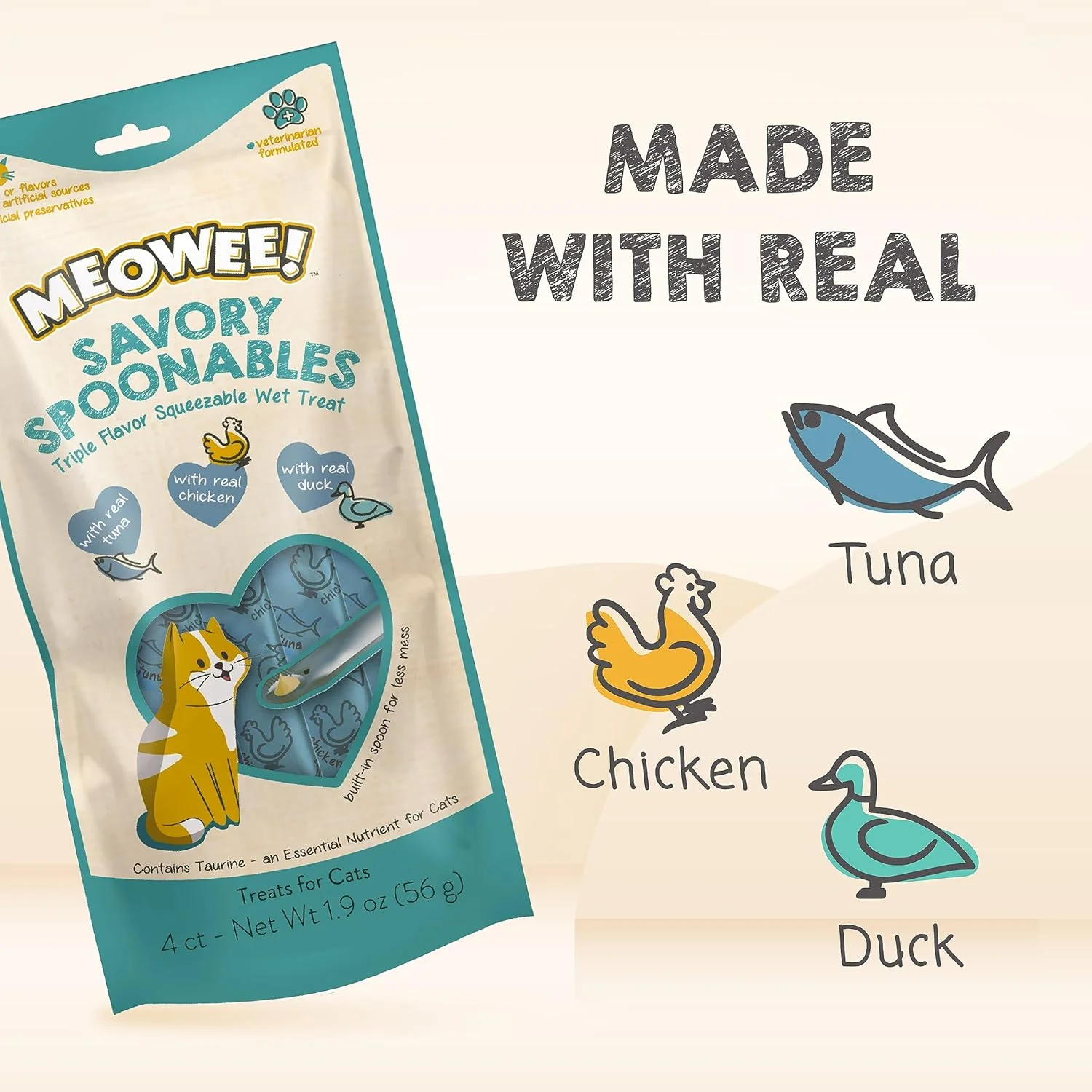 Savory Spoonables with Real Tuna, Chicken & Duck, Tube, Triple Flavor Squeezable Lickable Wet Treats for Cats with Built-in Spoon for Less Mess - Image 3