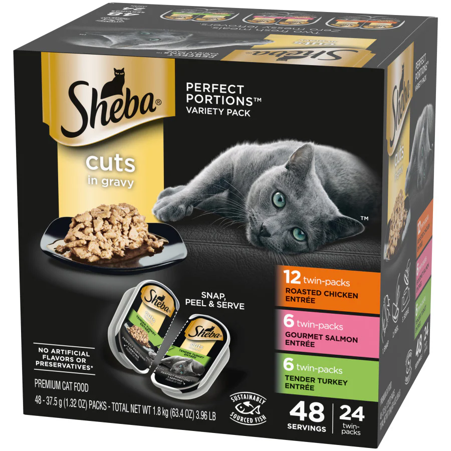 Sheba Perfect Portions Wet Cat Food Cuts in Gravy Variety Pack, Roasted Chicken Entree, with Sustainable Salmon, and Tender Turkey Entree 2.6-oz(Pack of 24) - Image 13