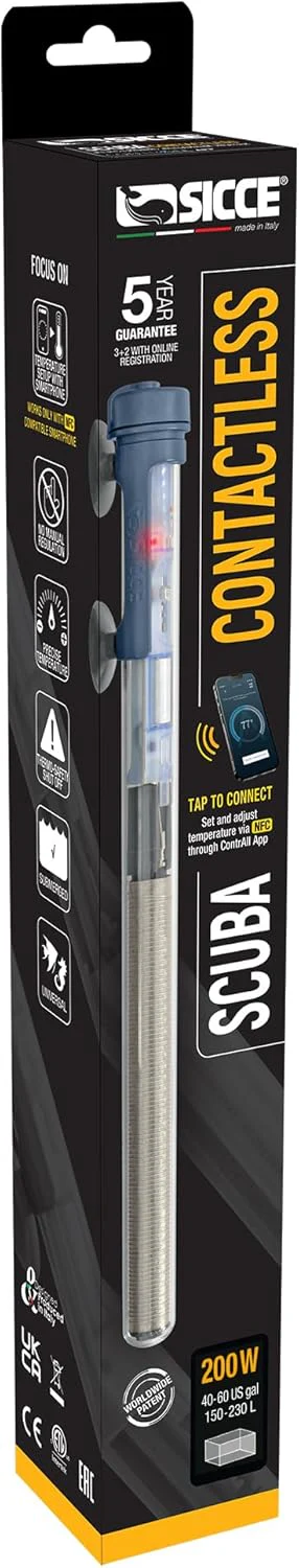Sicce Scuba Aquarium Fish Tank Heater Smartphone Controlled via NFC Contactless App Adjustable | Submersible for Marine Saltwater and Freshwater | Run Dry Protection - Image 2