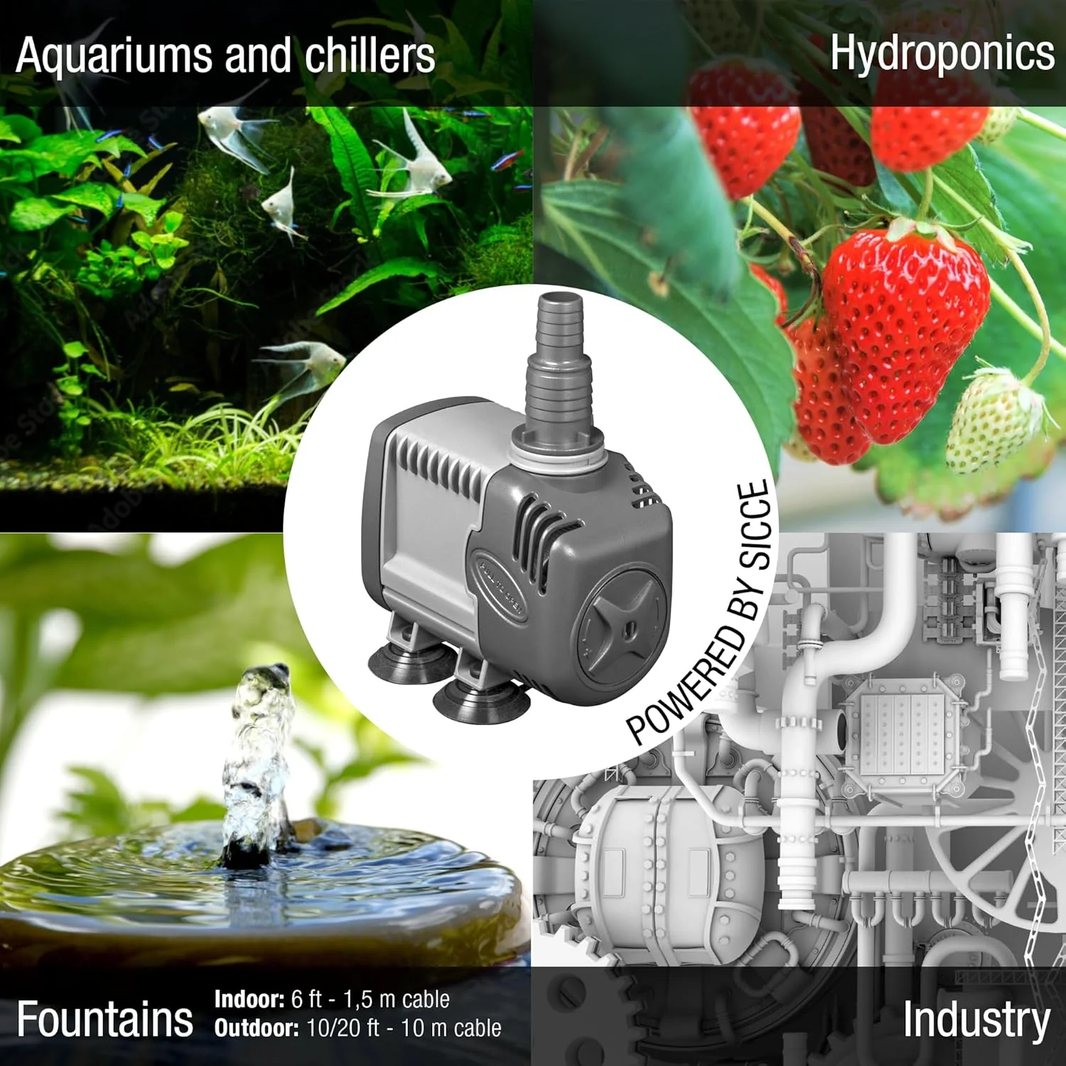 SICCE Syncra Silent 3.0 Multifunction 714 GPH Submersible Water Pump | Italian Made 48W Ultra Quiet Durable Aquarium Fish Tank, Fountain, Pond, Hydroponics, Terrarium Black | Freshwater & Saltwater - Image 2
