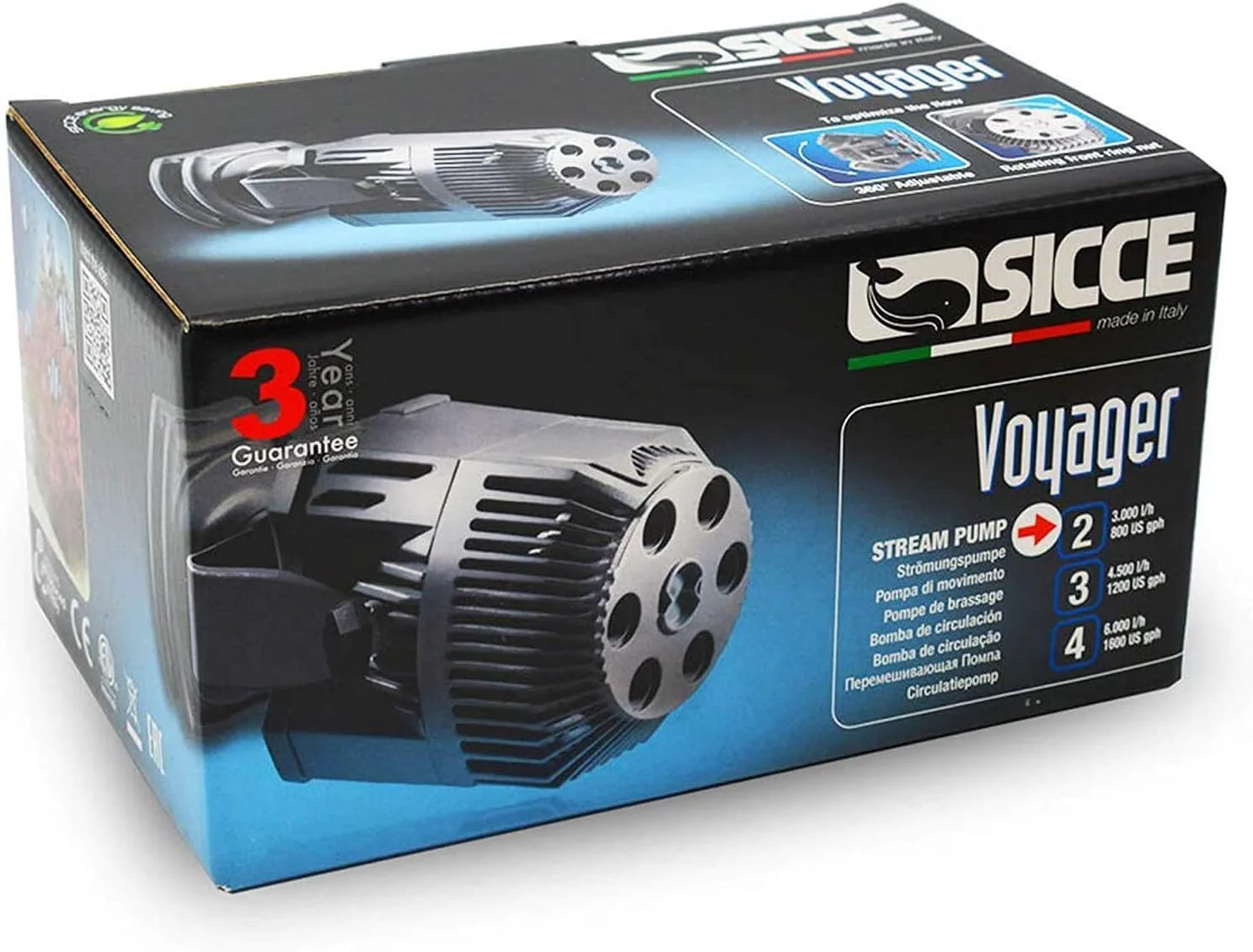 SICCE Voyager 2 Wave Maker Flow Pump 800 GPH | 360°Adjustable Quiet Submersible Magnetic Powerhead for Saltwater & Freshwater Tanks, Quiet Aquarium Water Circulation Pump 15 to 90 Gallons - Image 3
