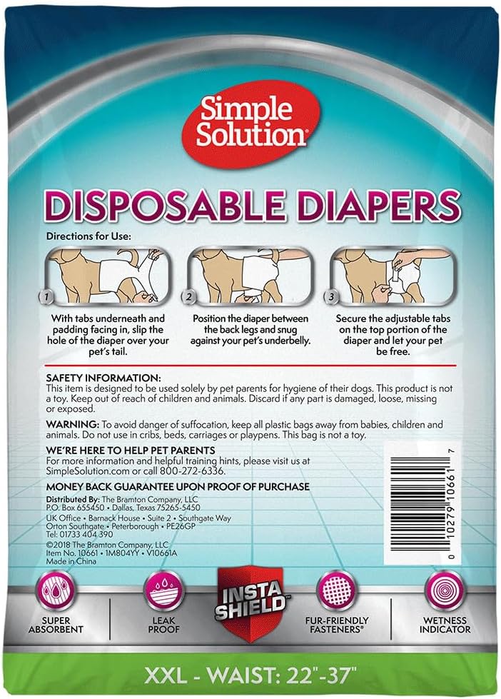 Simple Solution True Fit Disposable Dog Diapers for Female Dogs | Super Absorbent with Wetness Indicator | XXL | 12 Count - Image 7