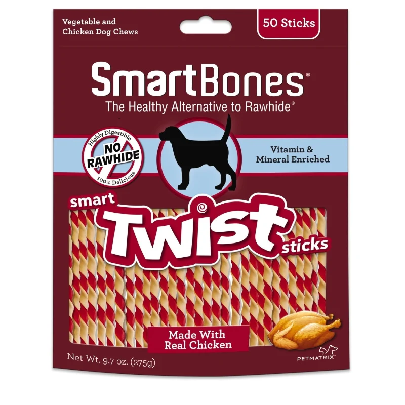 SmartBones Smart Twist Sticks, Rawhide Free Dog Chew Sticks, Made With Real Chicken, 50 Sticks