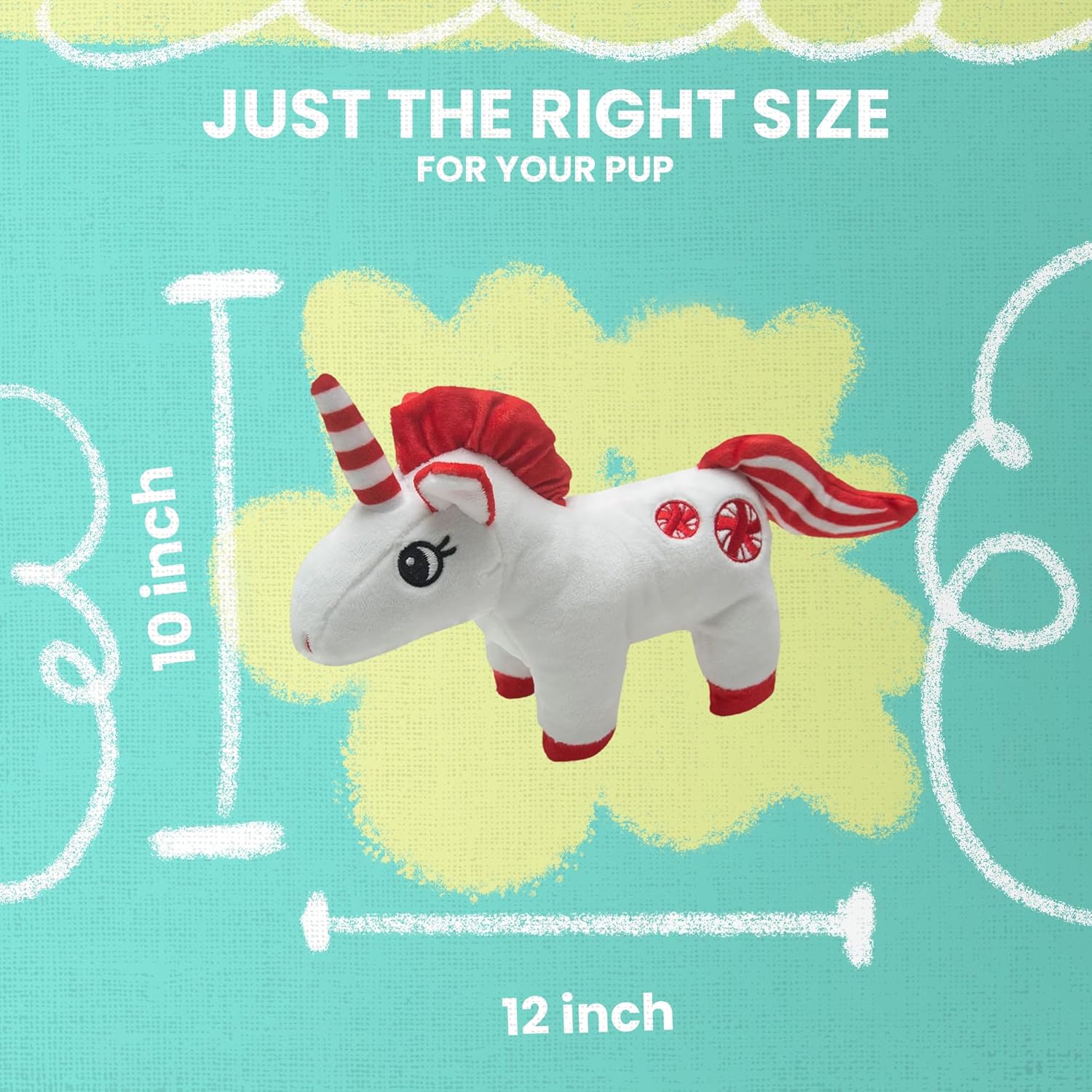Snugarooz Pepper The Unicorn with Repair Patch - Holiday Plush Dog Toy, Peppermint Style - Crinkle & Squeaker - Festive Soft Chew Toy for Dogs - Image 4