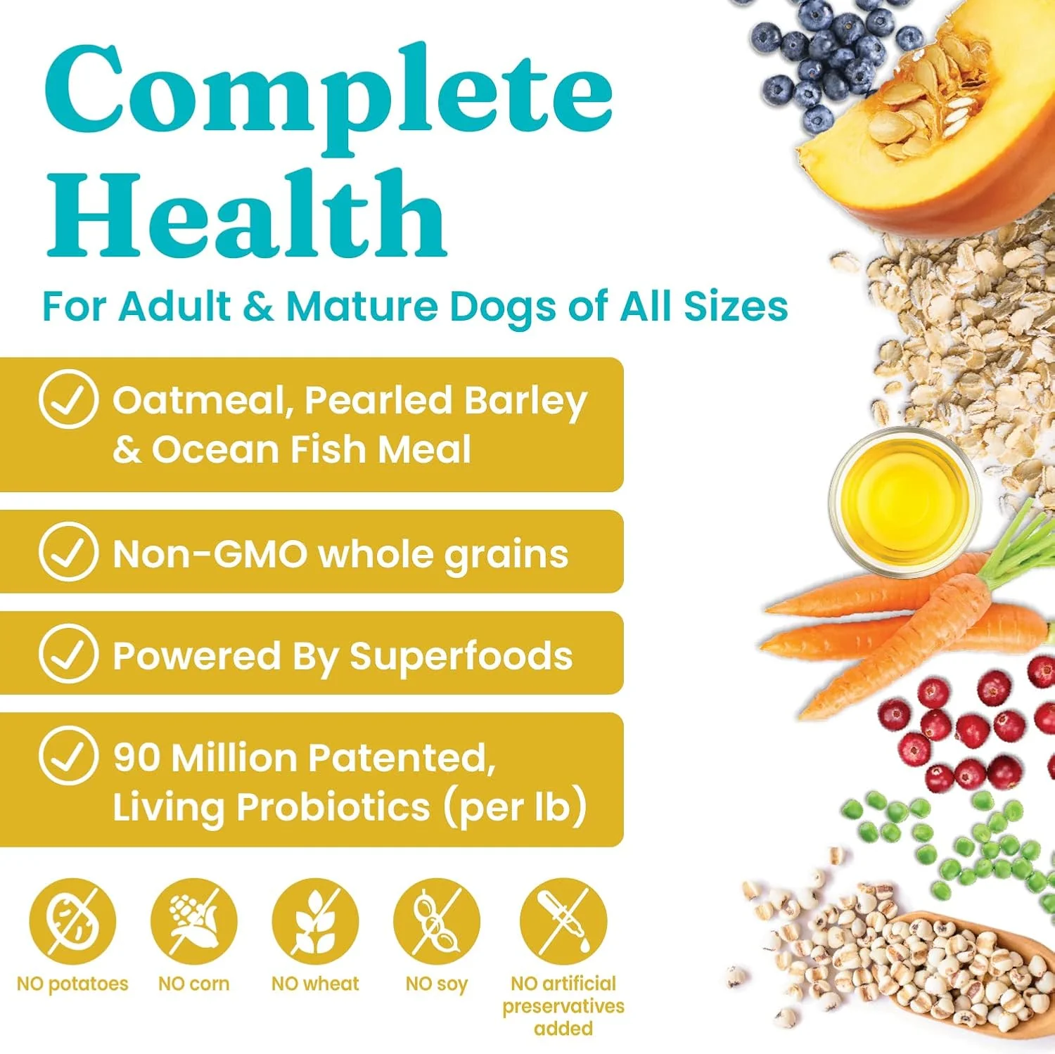 Solid Gold Dry Dog Food for Adult & Senior Dogs - Made with Oatmeal, Pearled Barley, and Fish Meal - Holistique Blendz Potato Free High Fiber Dog Food for Sensitive Stomach & Immune Support 24-lb - Image 2