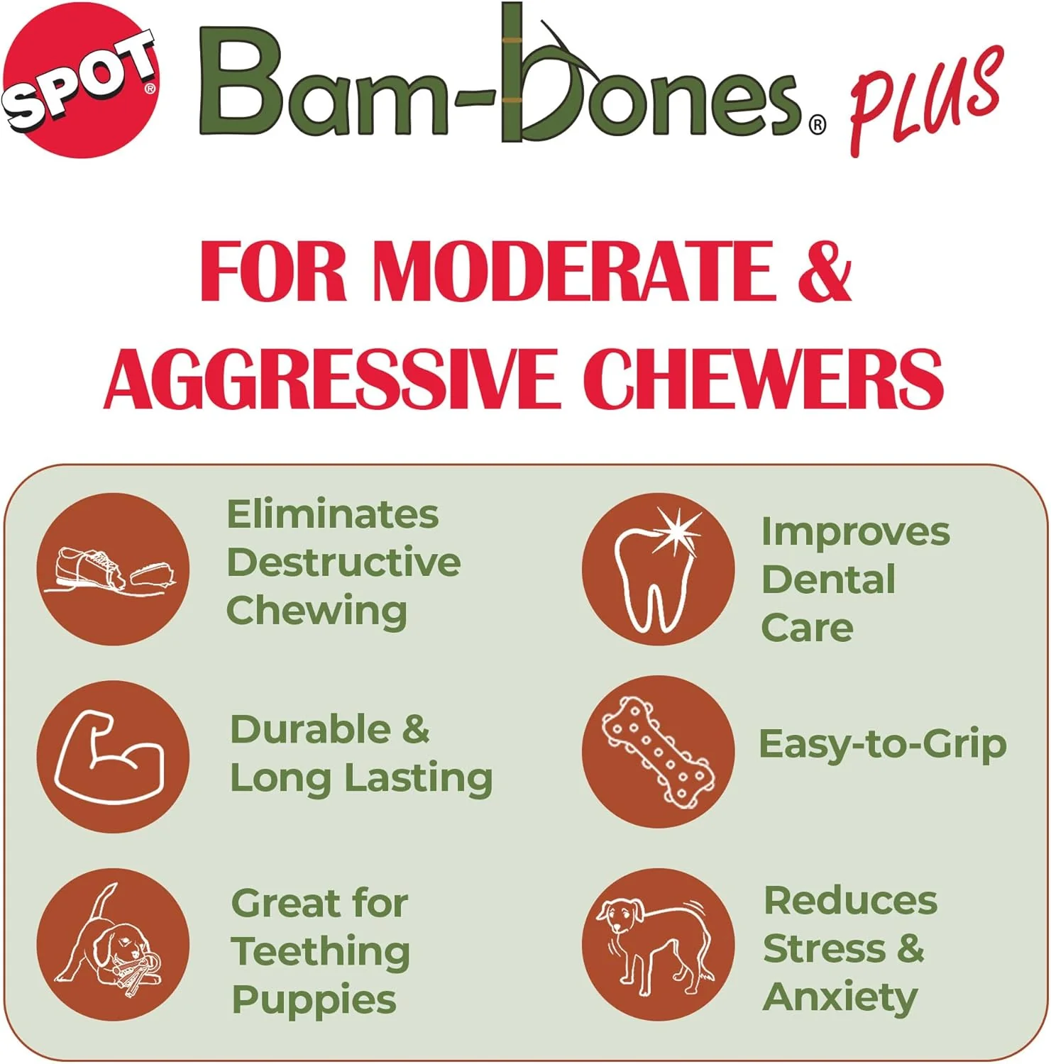 SPOT Bam-Bones Plus T Bone - Bamboo Fiber & Nylon, Durable Long Lasting Dog Chew for Aggressive Chewers – Great Toy for Adult Dogs & Teething Puppies Under 30lbs, Non-Splintering, Beef Flavor - Image 4
