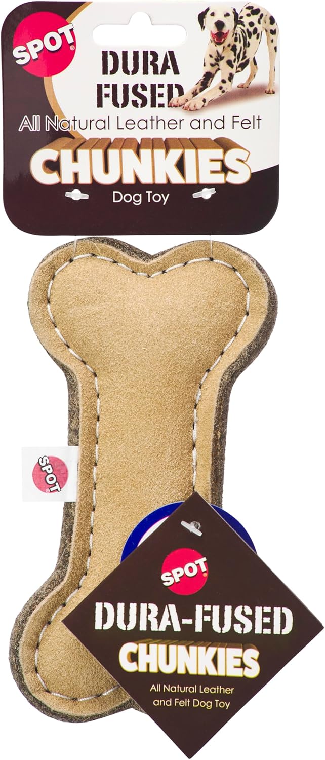 SPOT Dura-Fused Chunkies- All Natural Leather and Felt Dog Toy- Durable, Long Lasting, Extra Thick Dog Chew Toy for Aggressive Chewers, Great for Adult Dogs and Teething Puppies
