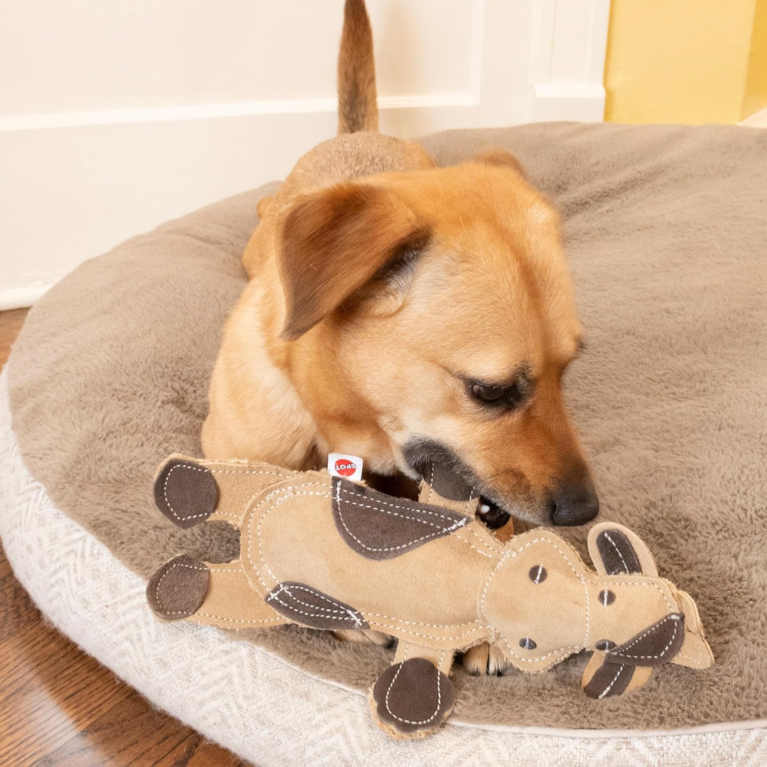 SPOT Dura-Fused Leather Barnyard Animals - Stuffed Dog Toy with Squeaker, Real Leather & Jute Fabric, For Light to Moderate Chewers, Great for Adult Dogs and Puppies - 11in, Assorted Styles - Image 12