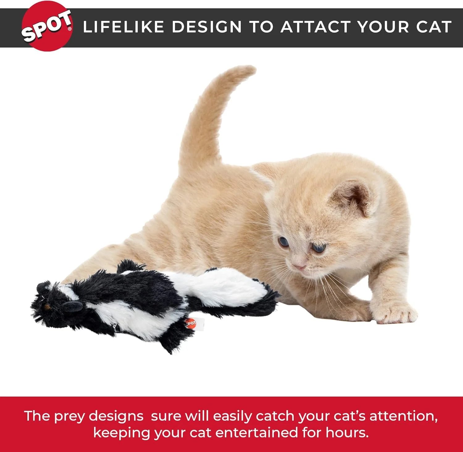 SPOT Flippin’ Skinneeez Flopping Interactive Realistic Flopping Wiggling Moving Potent Catnip Cat Toy for Indoor Cats - Skunk - Image 6