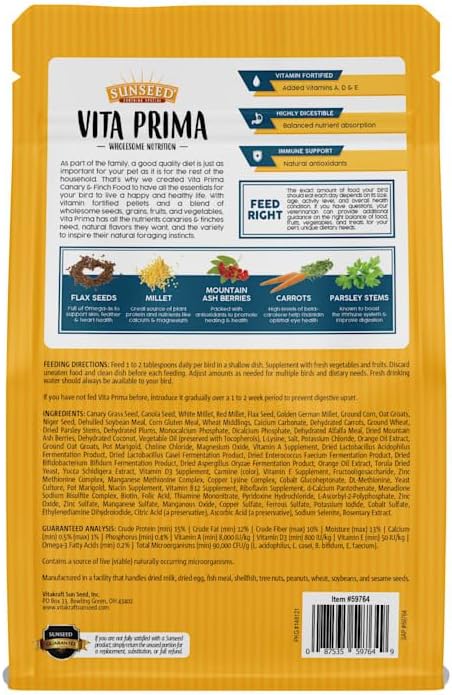 Sunseed Vita Prima Wholesome Nutrition Bird Food Canary Finch 2 Lb - Image 2