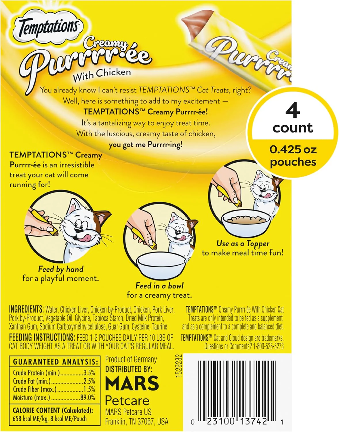 Temptations Creamy Puree Squeezable Lickable Wet Cat Treats with Chicken - Image 2