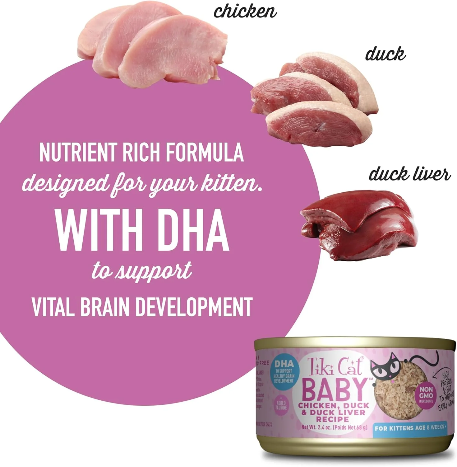 Tiki Cat Baby, Chicken Duck & Duck Liver Mousse & Shreds, High-Protein and Flavorful, Wet Cat Food for Kittens 4 Weeks Plus - Image 4