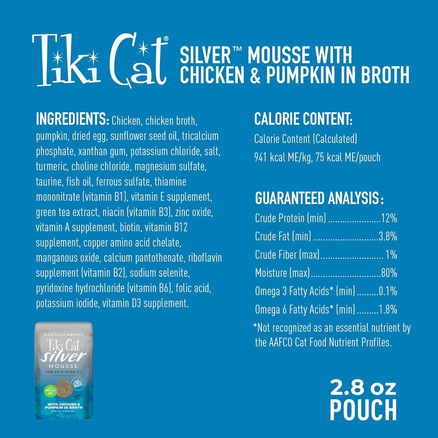 TIki Cat Silver Mousse, With Chicken & Pumpkin In Broth, Silky Smooth Nutrient Rich Formulated for Older Cats Aged 11+ - Image 3