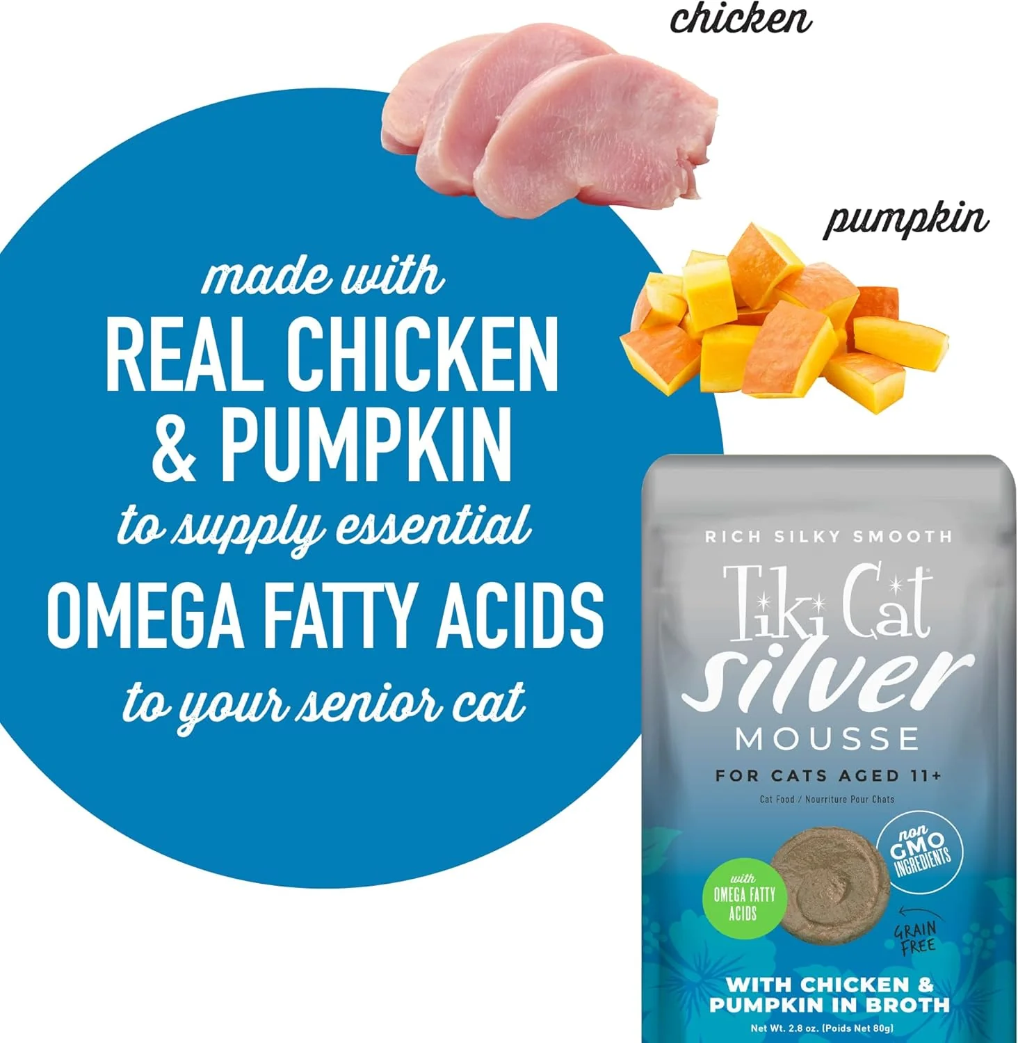 TIki Cat Silver Mousse, With Chicken & Pumpkin In Broth, Silky Smooth Nutrient Rich Formulated for Older Cats Aged 11+ - Image 4