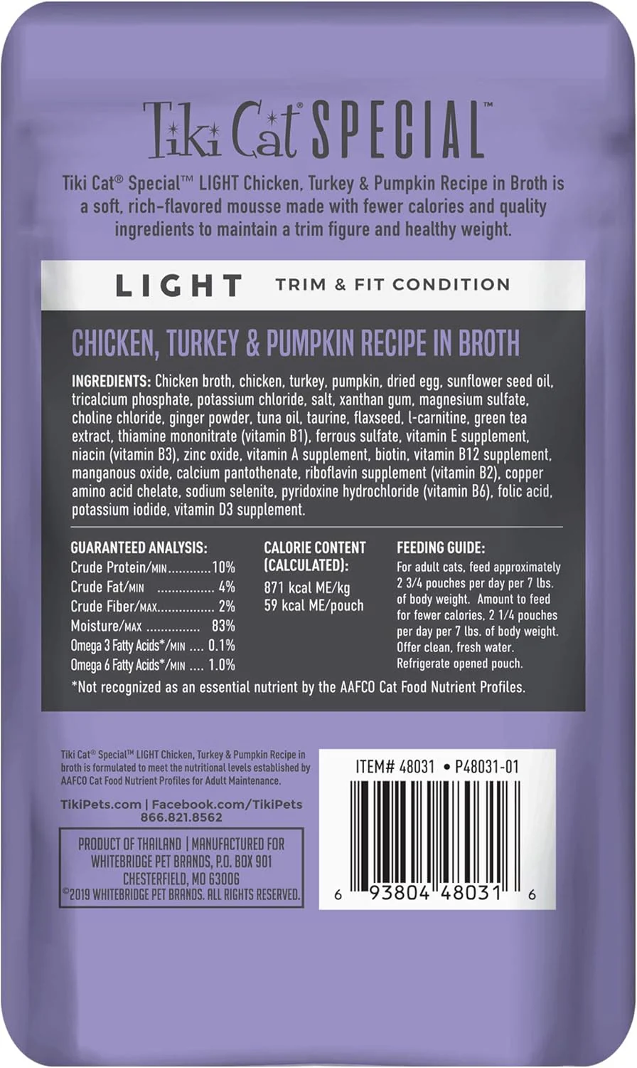 Tiki Cat Special Light Mousse, Chicken, Turkey & Pumpkin, Formulated to Support Healthy Trim and Fit, Functional Wet Cat for Adult Cats - Image 2