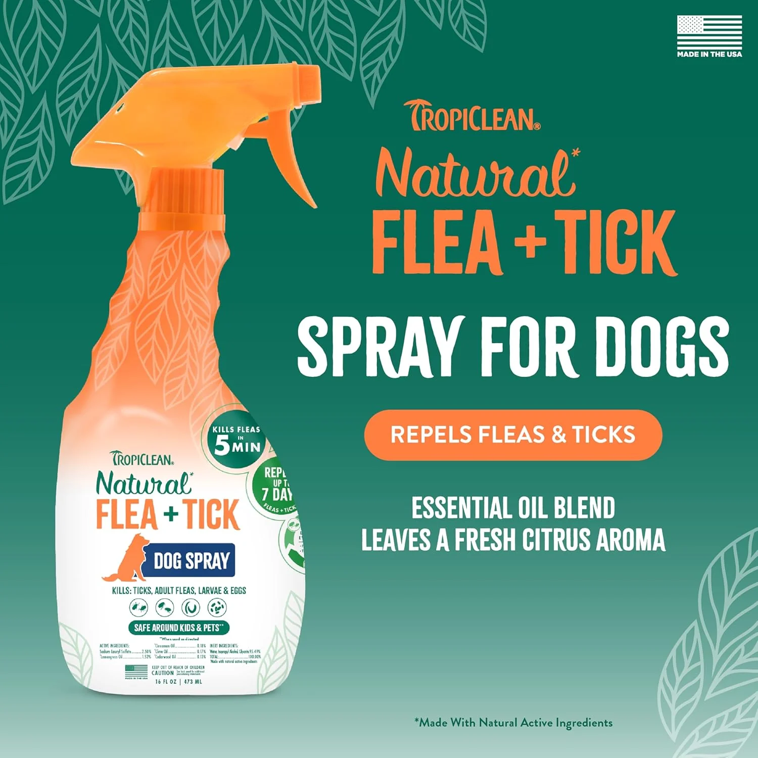 TropiClean Natural Maximum Strength Flea and Tick Spray for Dogs 16-oz - Image 2