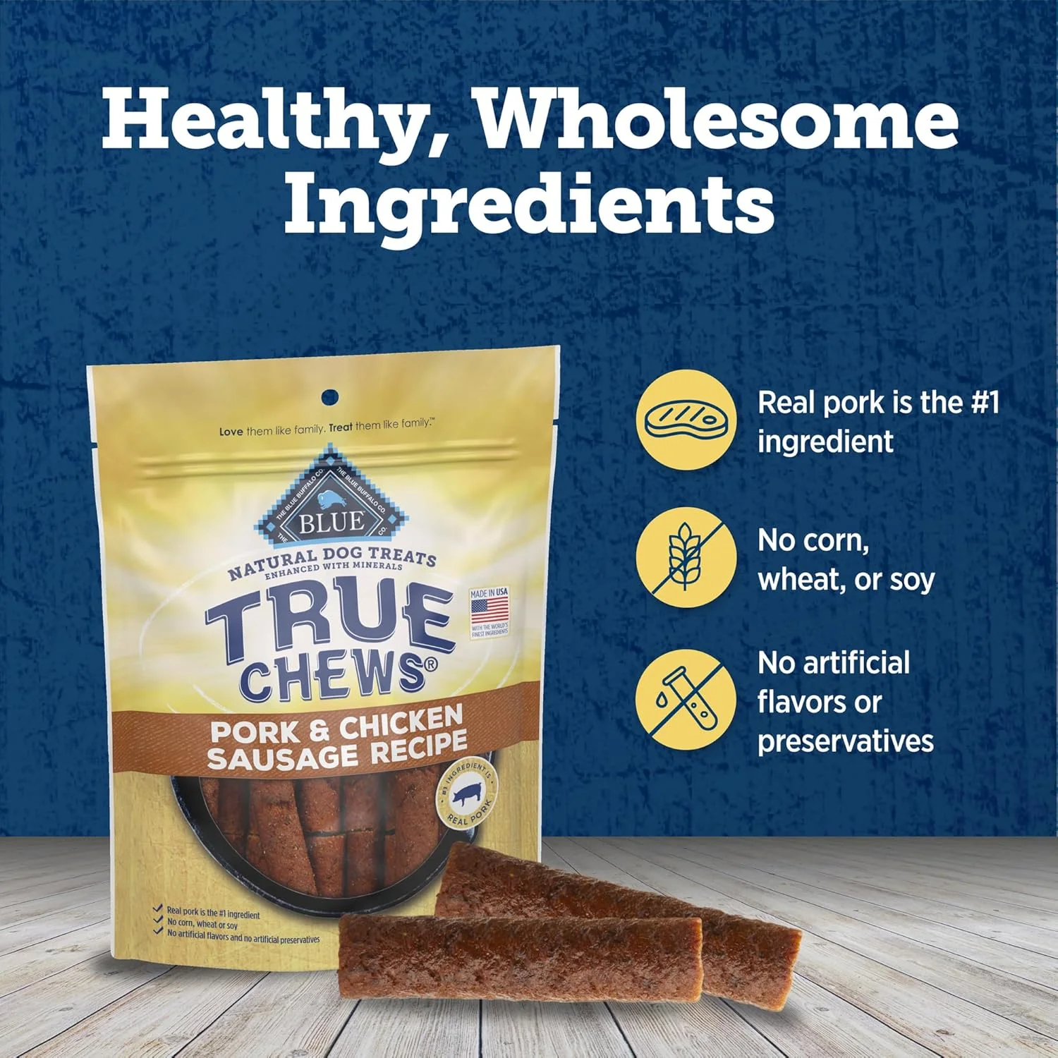 True Chews - Blue Buffalo True Chews Dog Treats, Made in the USA with Natural Ingredients, Pork and Chicken Sausage Recipe, 14-oz Bag - Image 7