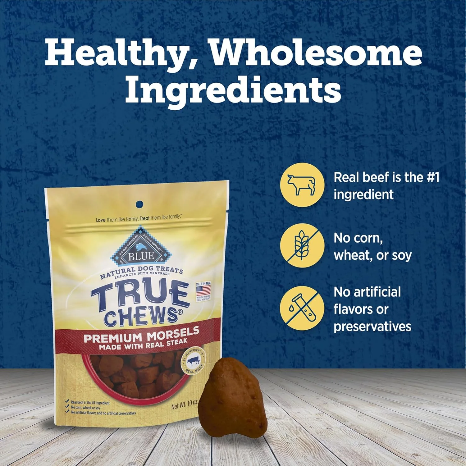 True Chews - Blue Buffalo True Chews Premium Morsels Dog Treats, Made in The USA with Natural Ingredients, Steak, 10-oz Bag - Image 7