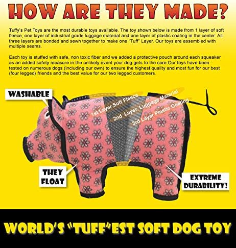 TUFFY - World's Tuffest Soft Dog Toy -Zoo Peacock- Multiple Layers. Made Durable, Strong & Tough. Interactive Play (Tug, Toss & Fetch). Machine Washable & Floats - Image 7