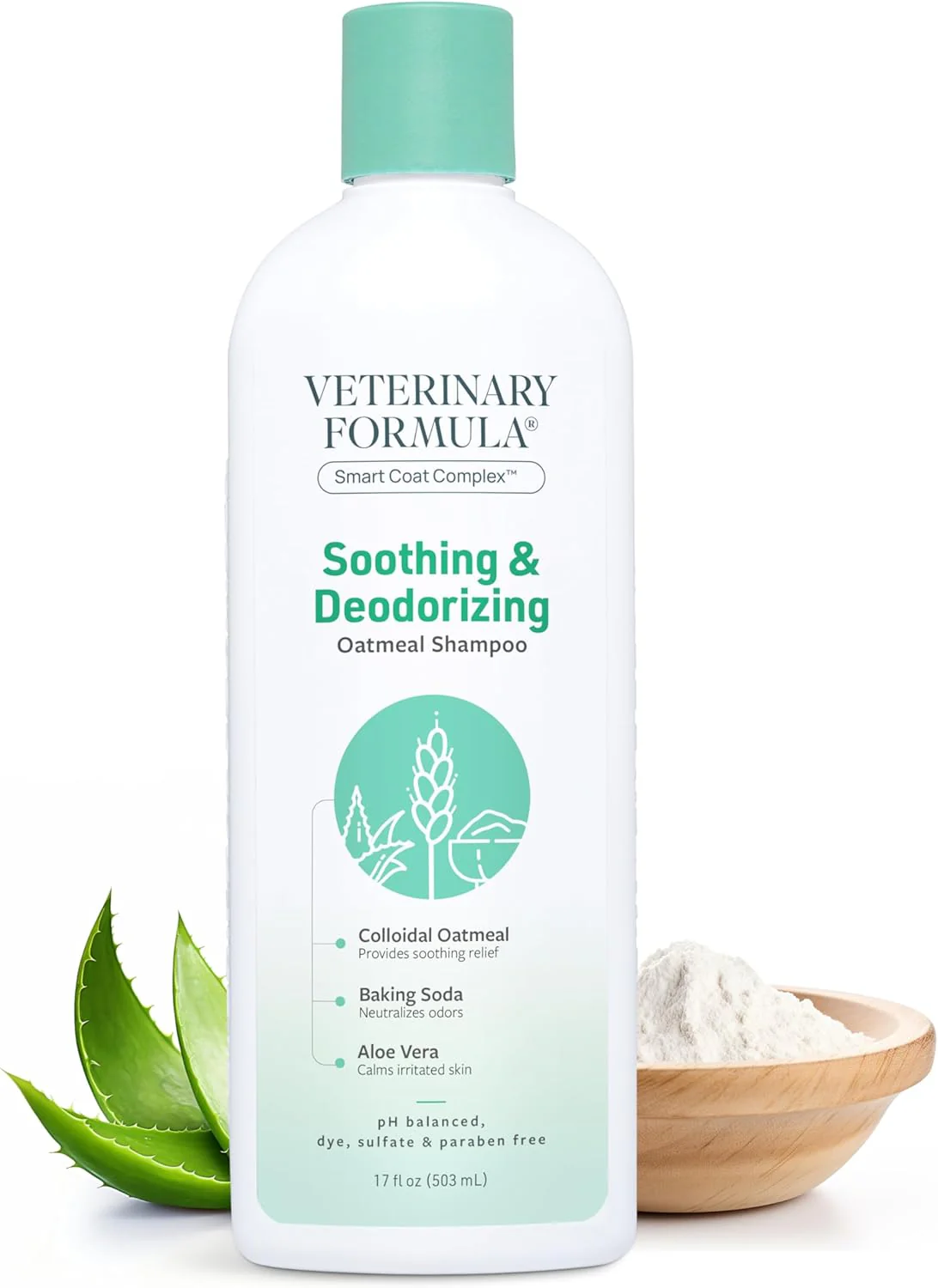 Veterinary Formula Smart Coat Complex Soothing and Deodorizing Oatmeal Shampoo for Dogs – Baking Soda Eliminates Odors, Aloe Vera & Oatmeal Cleanse and Hydrate Skin – Long-Lasting Fragrance