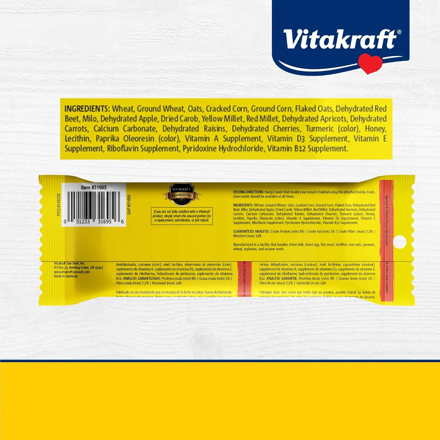 Vitakraft Crunch Sticks Apricot & Cherry Flavor Bird Treat for Conures - Image 7