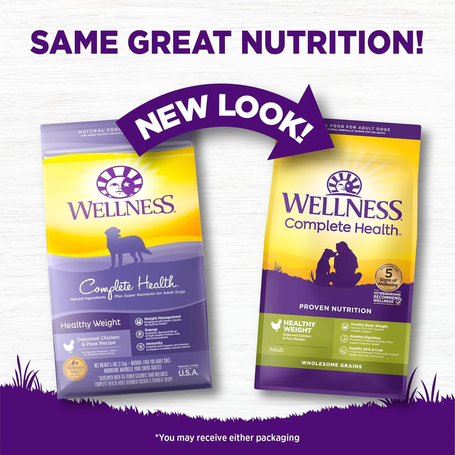 Wellness Complete Health Dry Dog Food, Wholesome Grains, Natural, Healthy Weight Chicken & Peas Recipe - Image 2