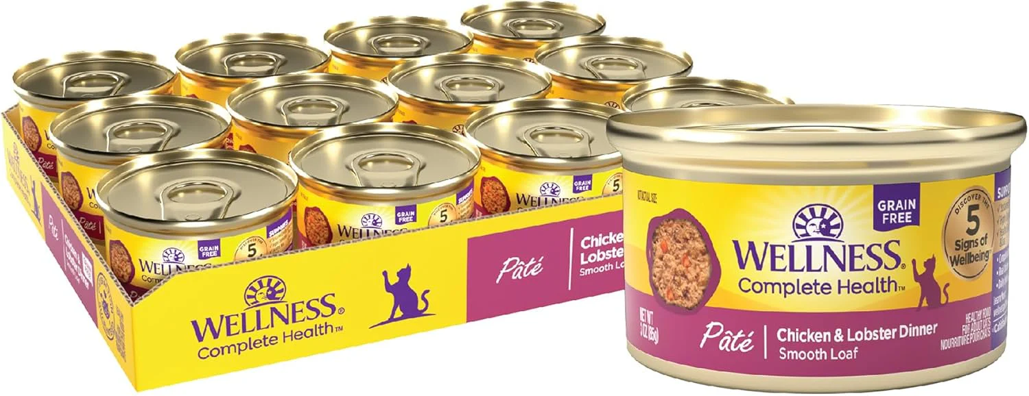 Wellness Complete Health Pate Adult Wet Cat Food, Natural, Protein-Rich, Grain Free (Chicken & Lobster)