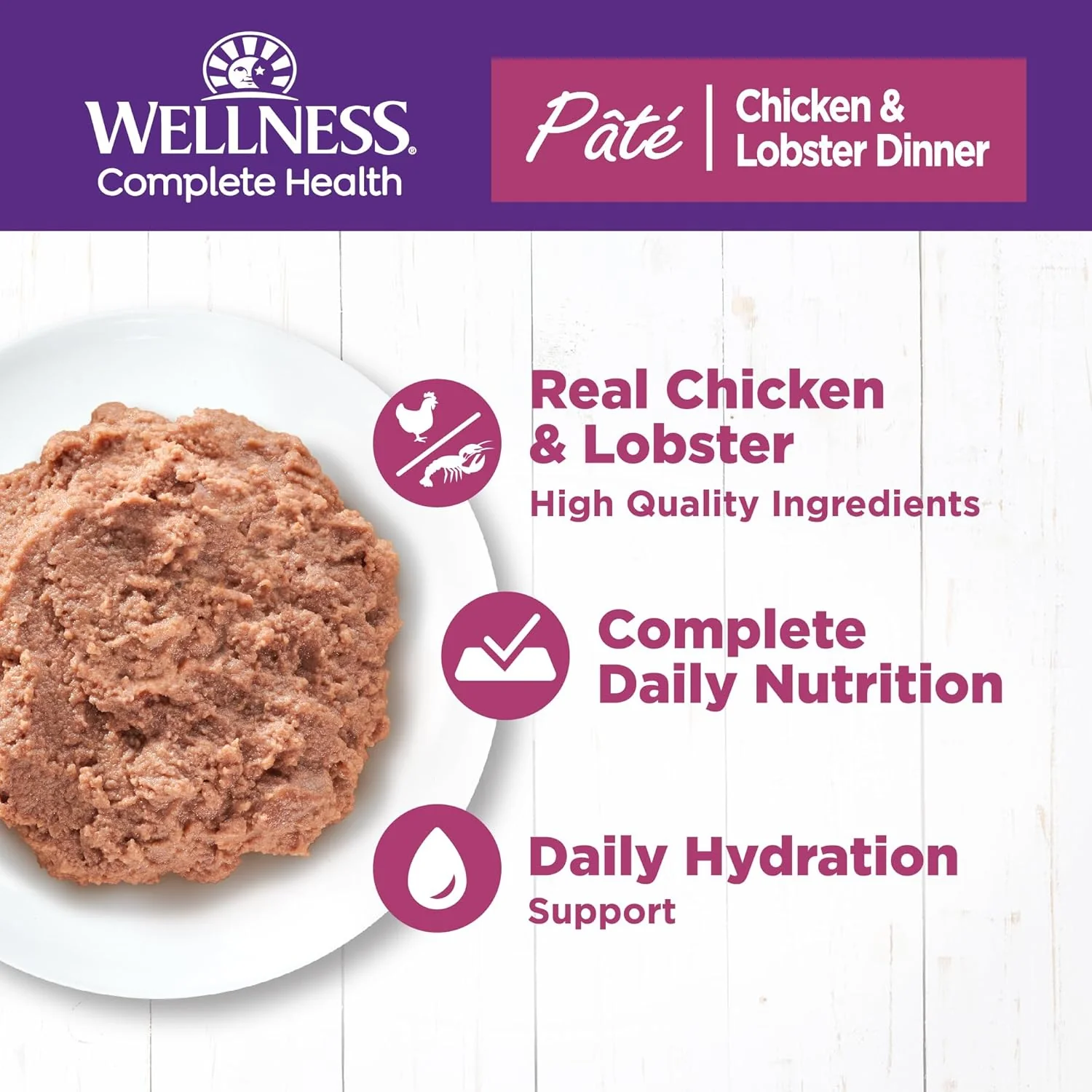 Wellness Complete Health Pate Adult Wet Cat Food, Natural, Protein-Rich, Grain Free (Chicken & Lobster) - Image 3