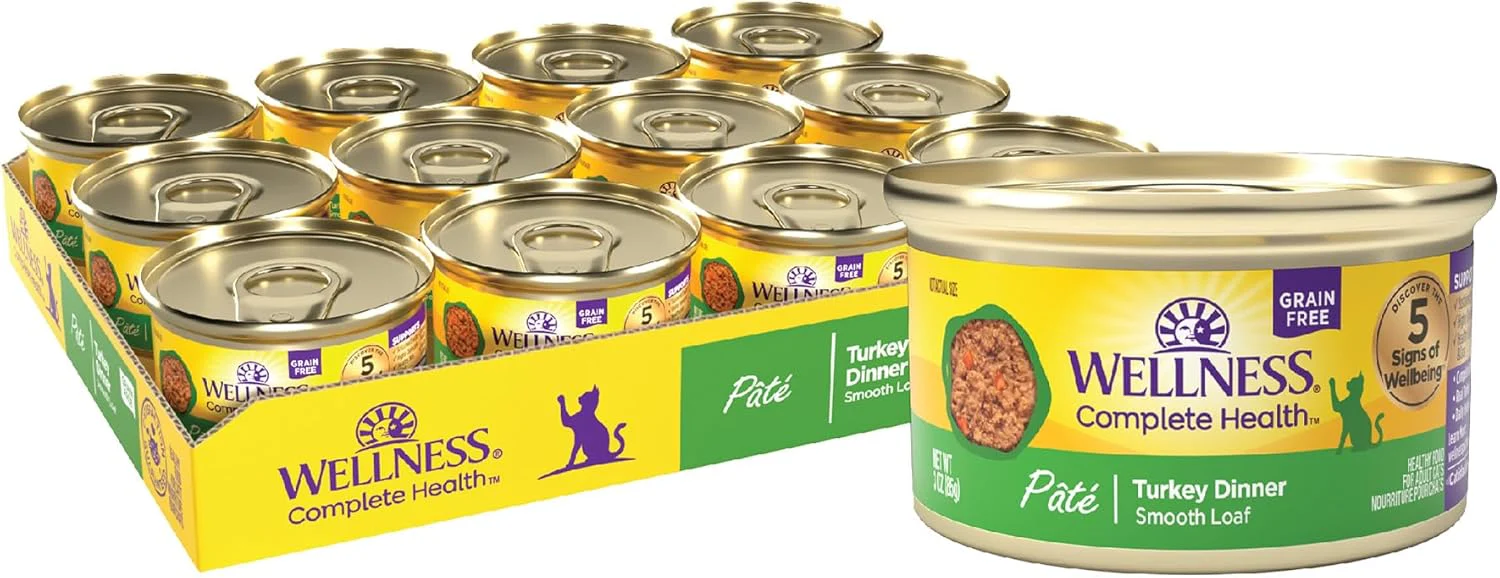 Wellness Complete Health Pate Adult Wet Cat Food, Natural, Protein-Rich, Grain Free (Turkey)