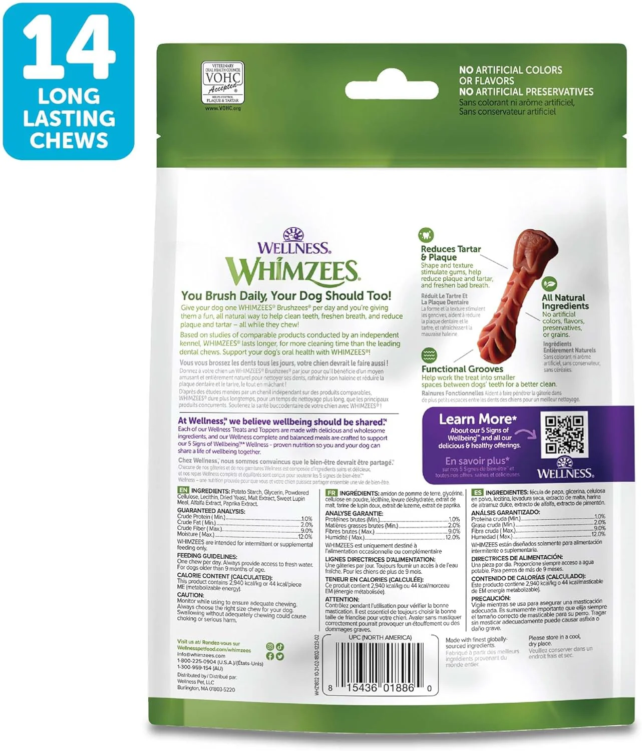Whimzees Wellness Daily Brushzees Dog Dental Treats, Natural Chews, Small Size Stick - Image 2